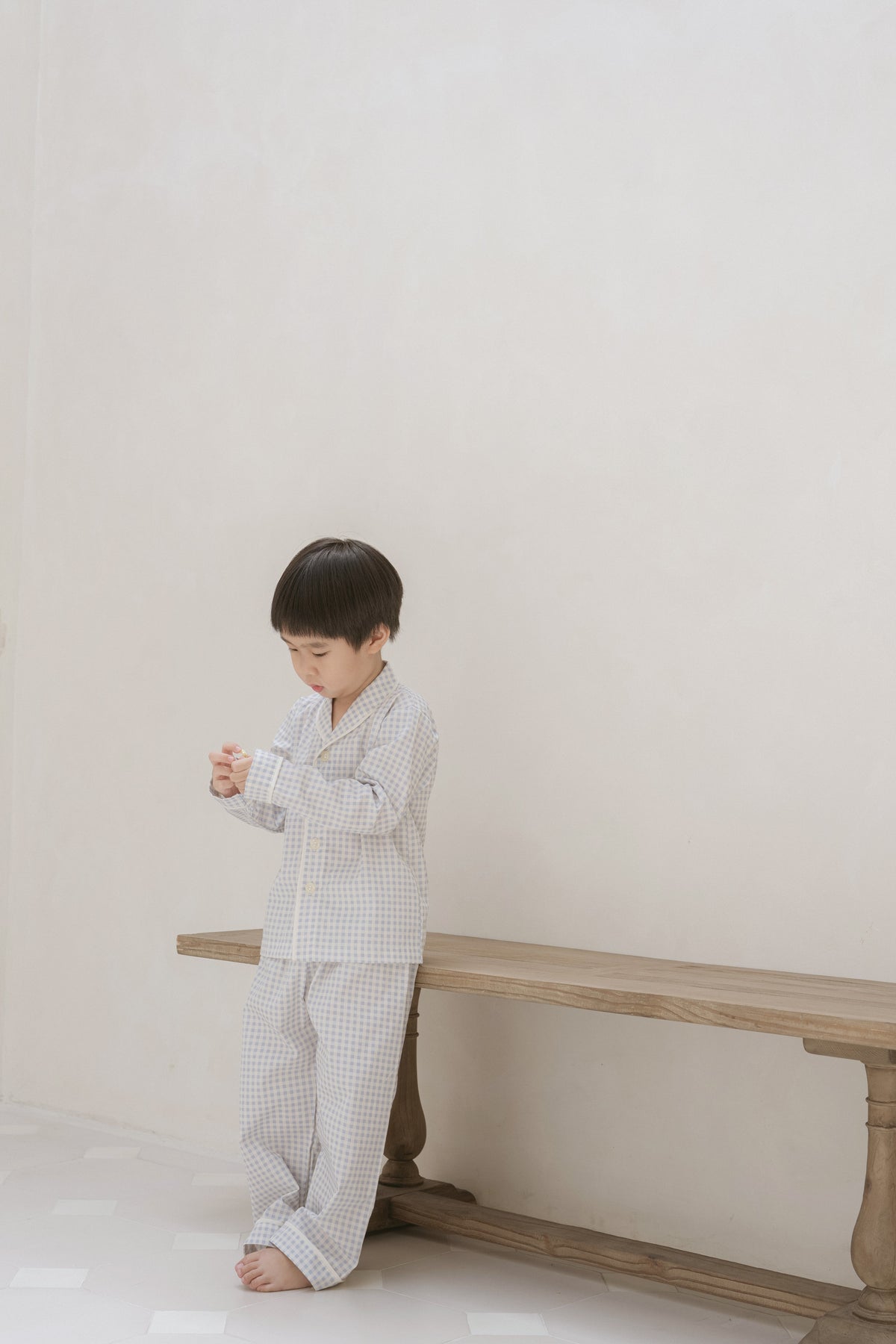 Kid's Classic Long Set in Cloud Gingham