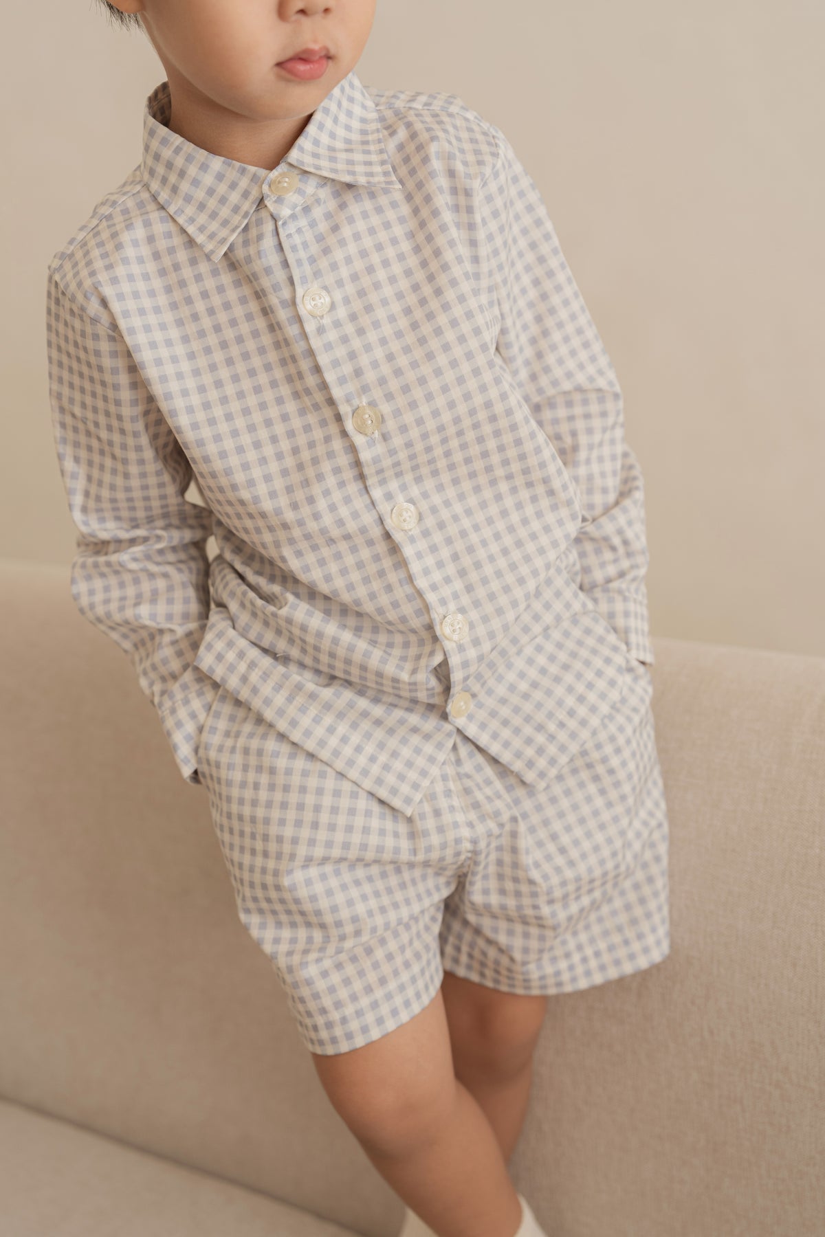Kid's Summer Short Pants in Cloud Gingham
