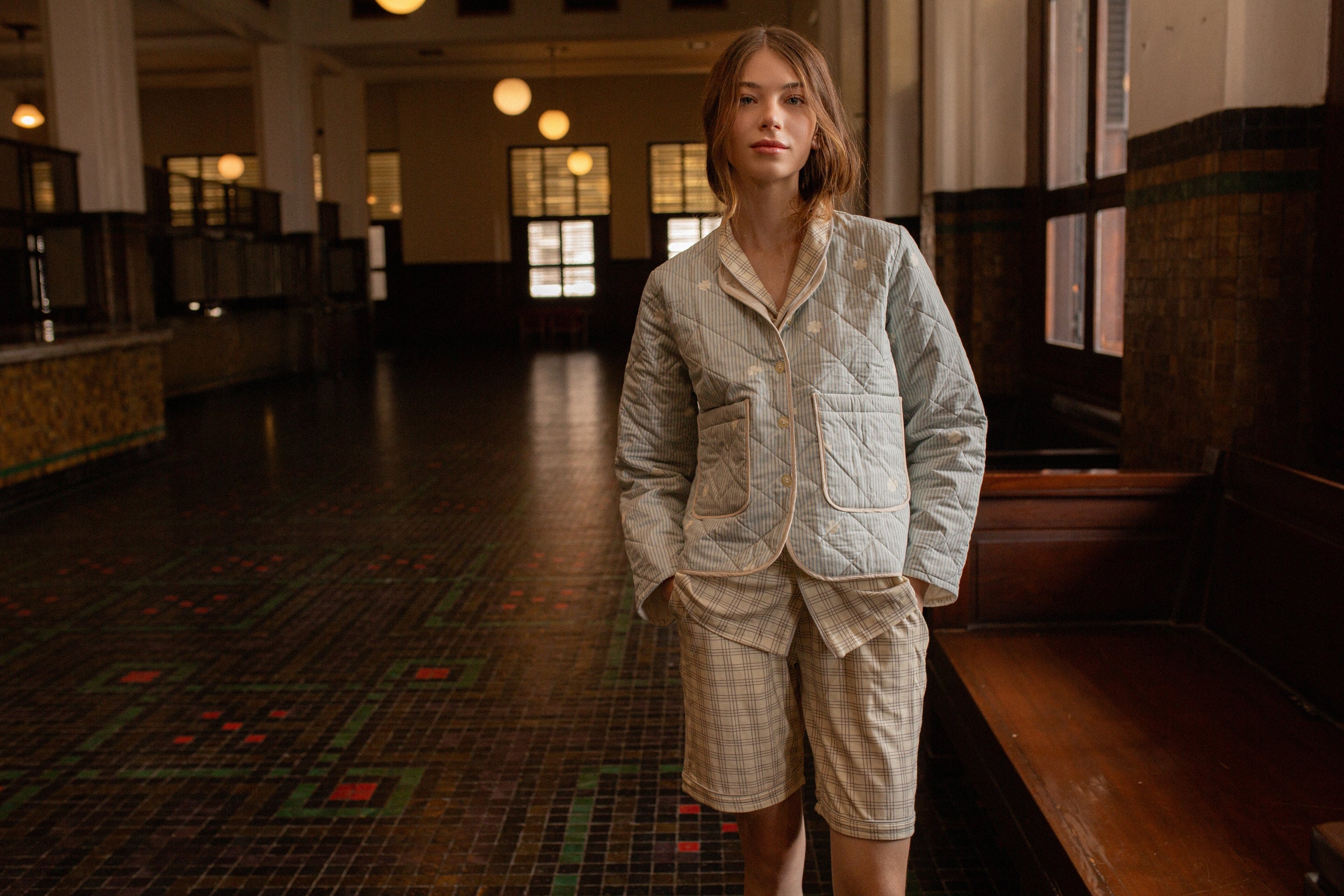 Woman’s Classic Short Set in Gray Plaid