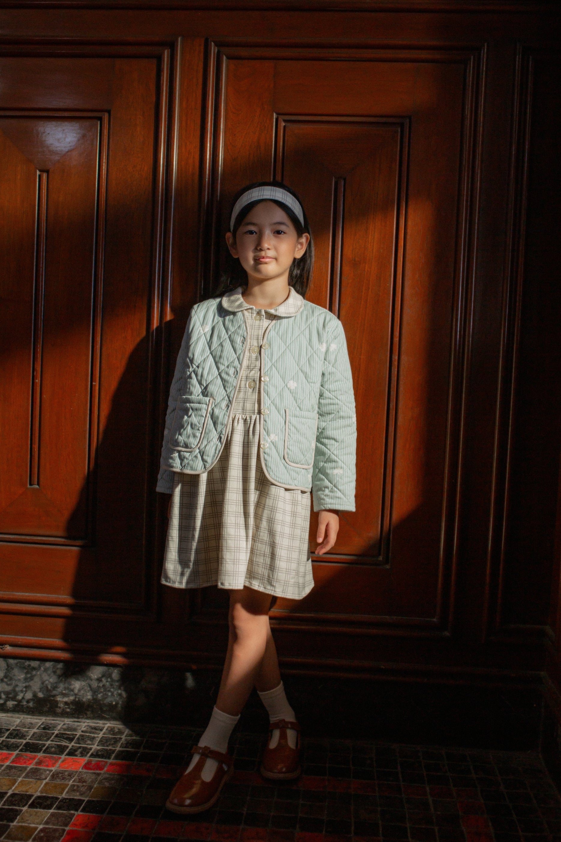 Girl's Penelope Dress in Gray Plaid