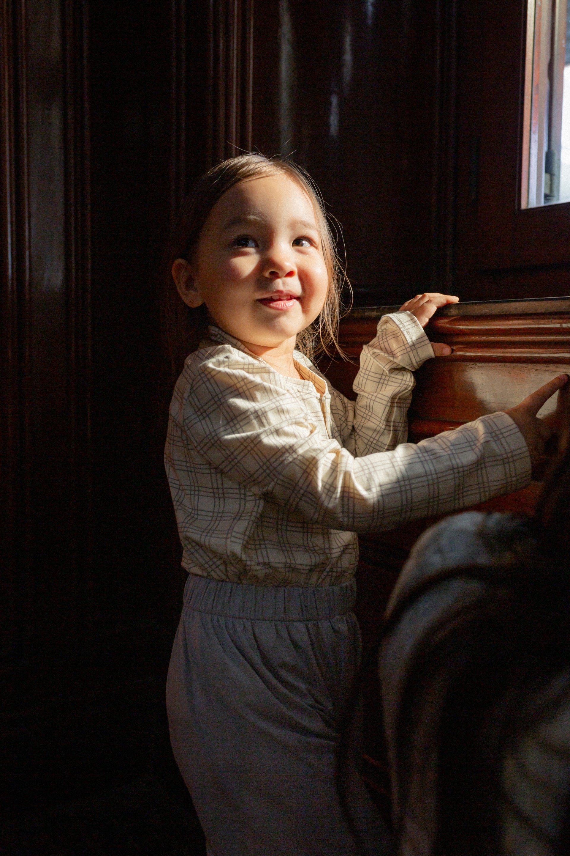 Kid's Lou Top in Gray Plaid