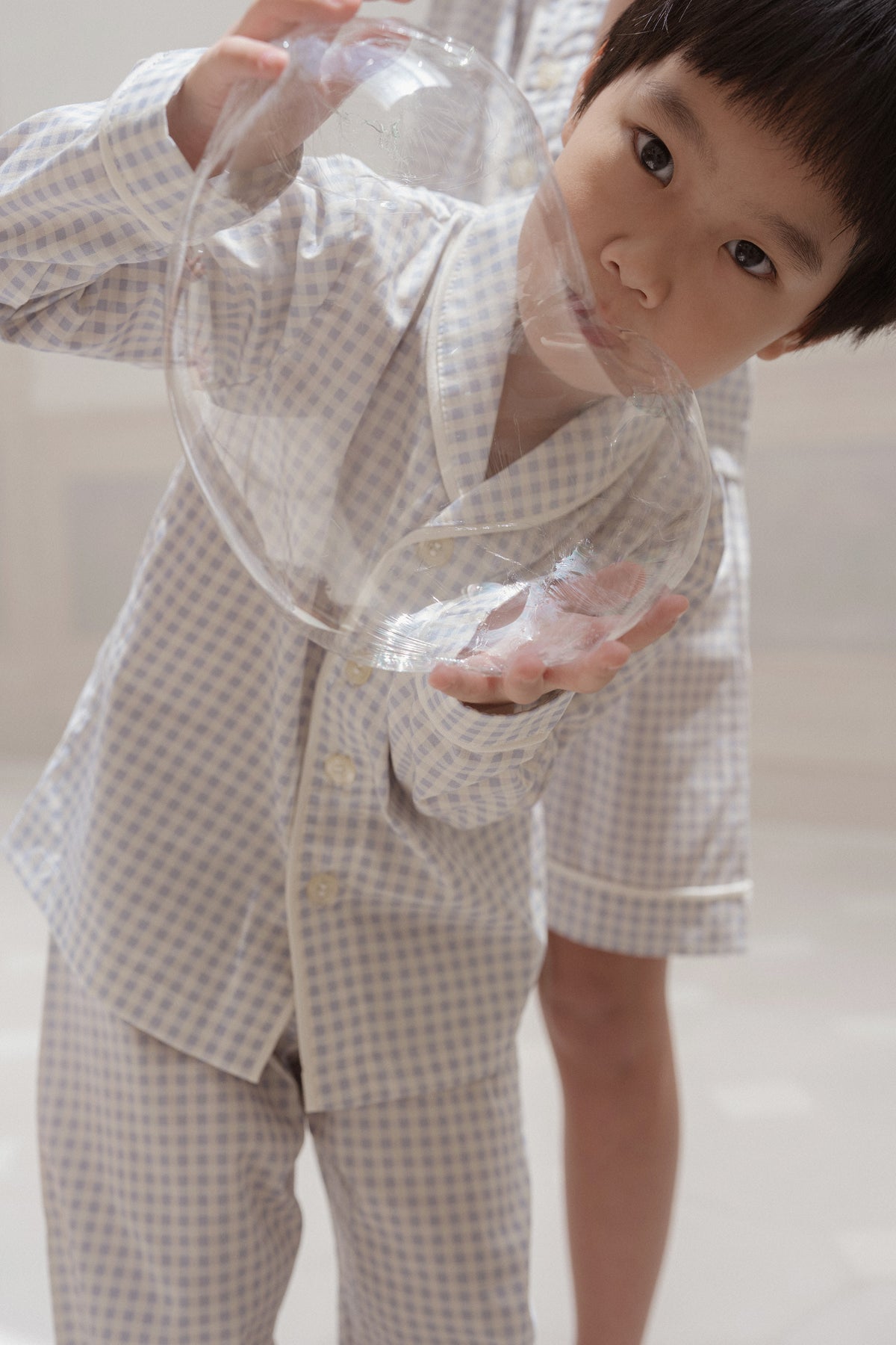 Kid's Classic Long Set in Cloud Gingham