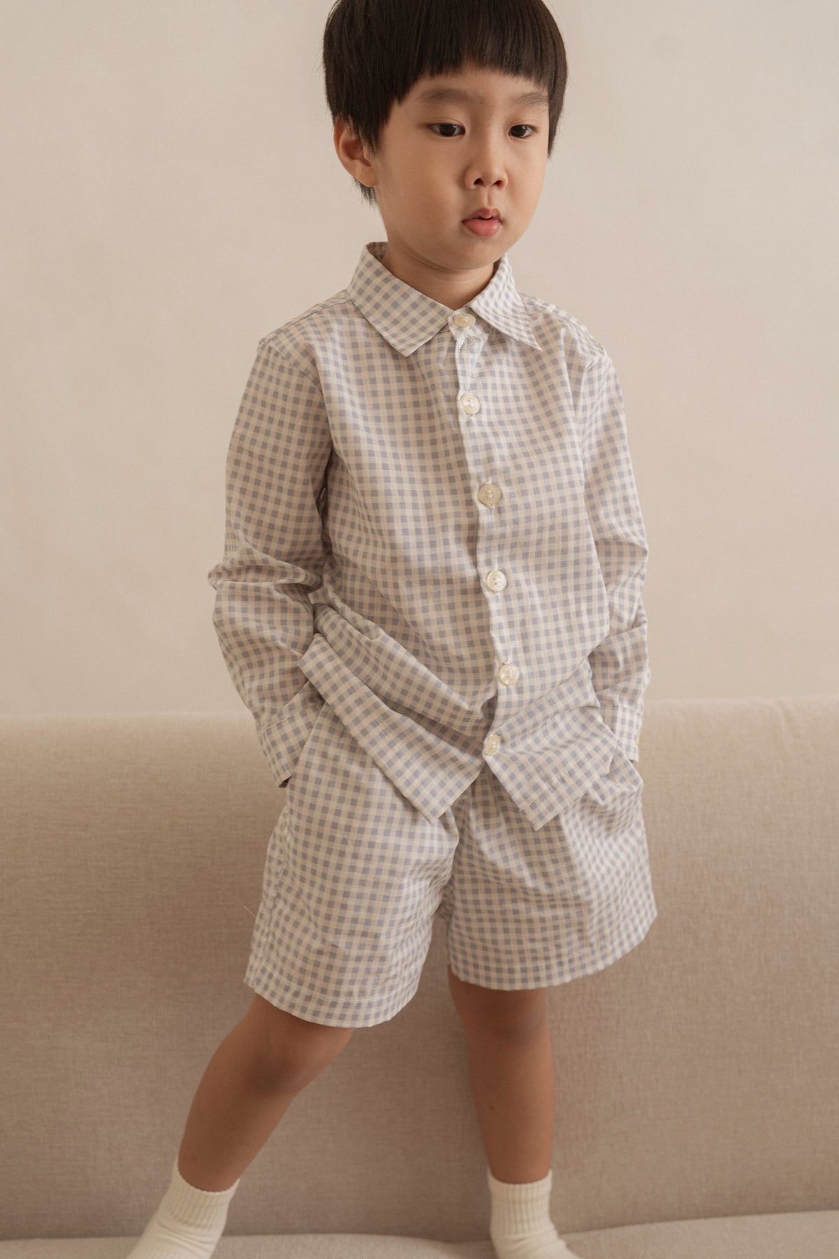 Kid's Summer Short Pants in Cloud Gingham
