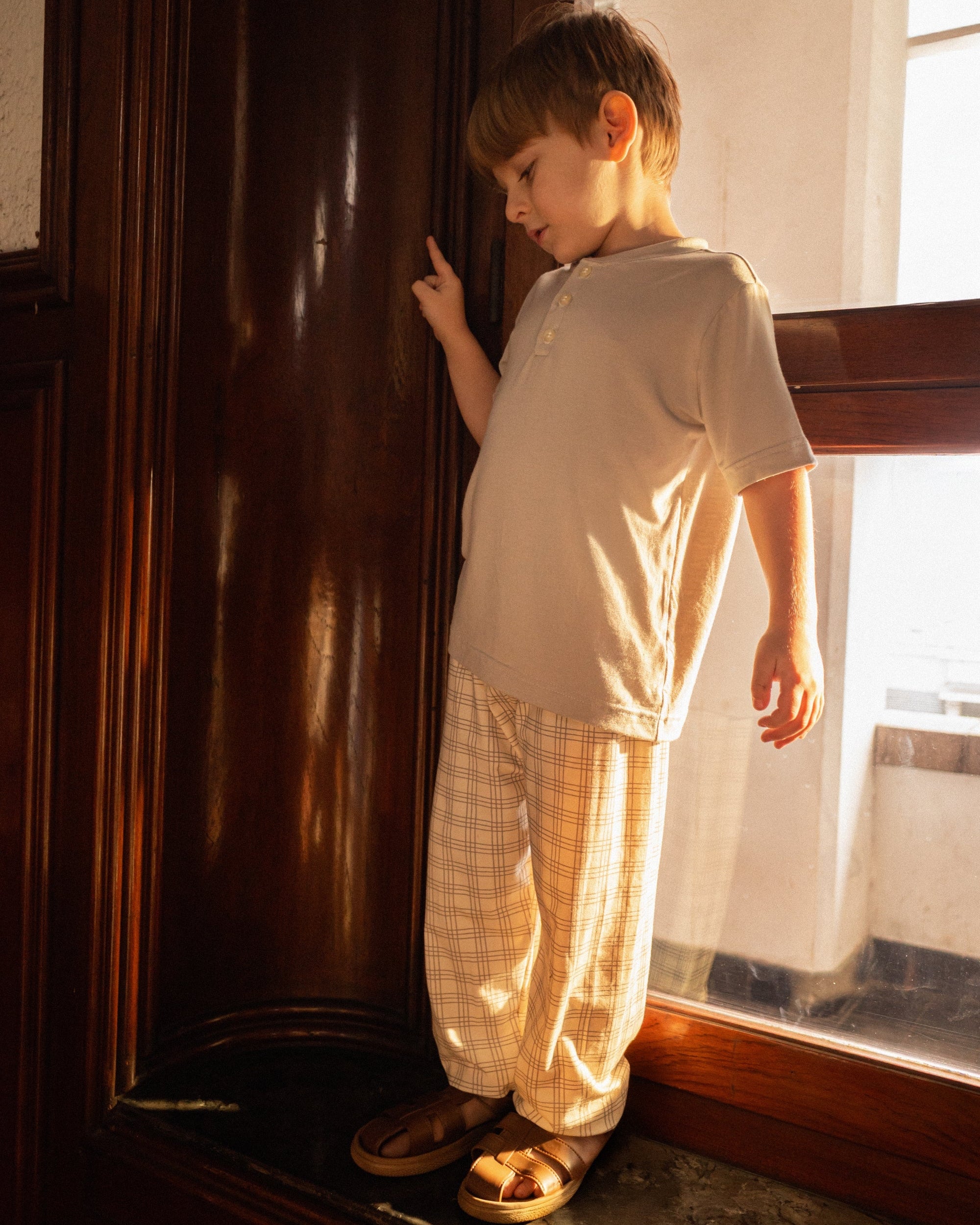 Kid's Boo Long Pants in Gray Plaid