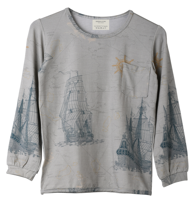 Kid's Boo Long Sleeve Top in Voyager's Map Jade