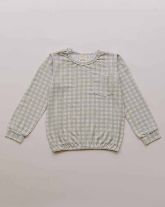 Kid's Boo Long Sleeve Top in Gingham Mint